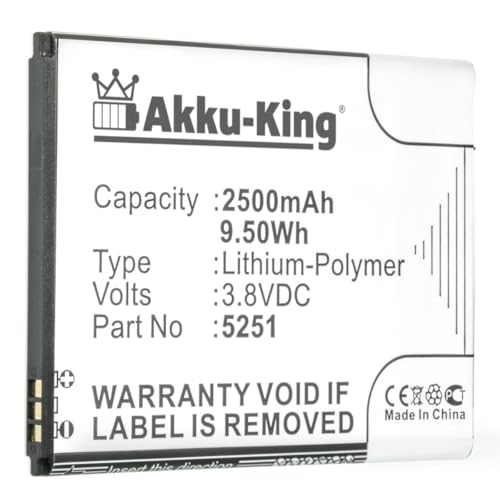 Akku-King Akku kompatibel mit Wiko 5251 - Li-Polymer 2500mAh - für Wiko Pulp 3G, Pulp 4G, Rainbow Jam 4G Akku-King Akku kompatibel mit Wiko 5251 - Li-Polymer 2500mAh - für Wiko Pulp 3G, Pulp 4G, Rainbow Jam 4G von Akku-King