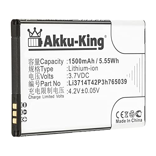 Akku-King Akku kompatibel mit ZTE Li3714T42P3h765039 - Li-Ion 1500mAh - für AF3, AF5, Blade A3, Blade A5, Blade C341, T220, T221, T230 von Akku-King