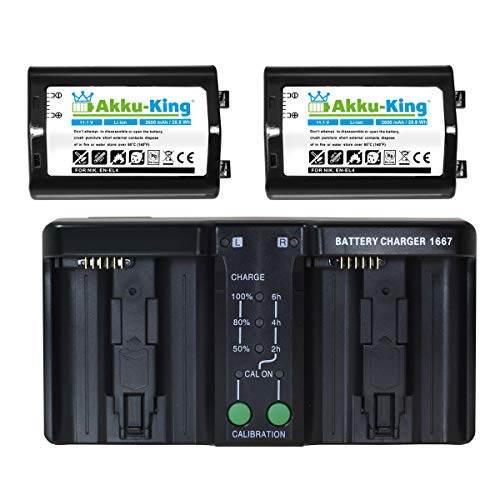 Akku-King Duo Akku-Ladegerät kompatibel mit Nikon D2X, D2H, D2HS, D3, D3s, D3X F6 Akku + 2X Akku EN-EL4 von Akku-King