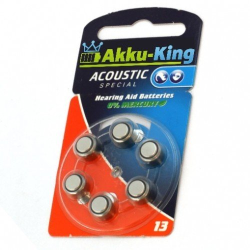 Akku-King Hörgeräte-Knopfzelle ersetzt PR13, HA13, PR48, ZL2, 04606 - (6 STK.) 1,4V 300mAh von Akku-King