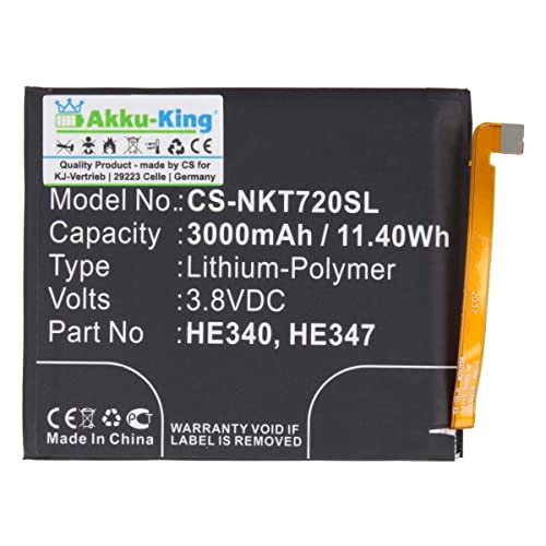 Akku kompatibel mit Nokia HE340, HE347 - Li-Polymer 3000mAh - für 7.1, TA-1041 von Akku-King
