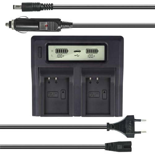 Dual Akku-Ladegerät kompatibel mit Canon LP-E17 - mit USB-Anschluss, LCD-Display und Kfz-Ladekabel - Schnellladegerät von Akku-King
