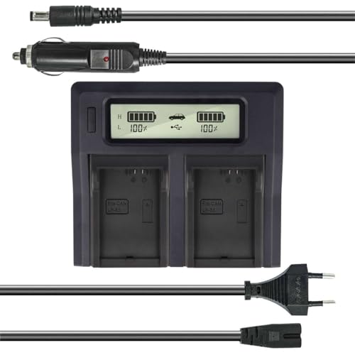Dual Akku-Ladegerät kompatibel mit Canon LP-E5 - mit USB-Anschluss, LCD-Display und Kfz-Ladekabel - Schnellladegerät von Akku-King