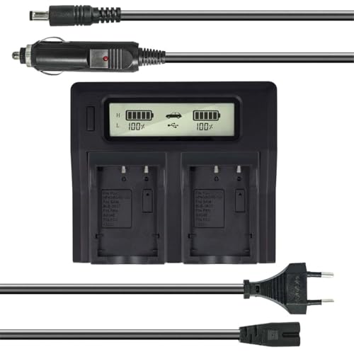 Dual Akku-Ladegerät kompatibel mit Fuji NP-120, NP-95, NP-60, NP-40 - mit USB-Anschluss, LCD-Display und Kfz-Ladekabel - Schnellladegerät von Akku-King