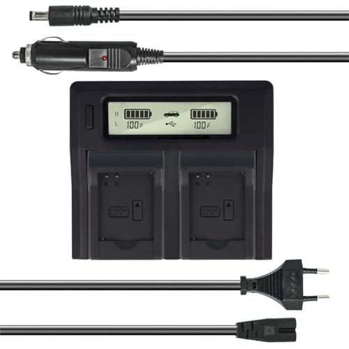 Dual Akku-Ladegerät kompatibel mit Panasonic DMW-BCL7 - mit USB-Anschluss, LCD-Display und Kfz-Ladekabel - Schnellladegerät von Akku-King