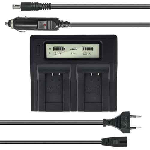 Dual Akku-Ladegerät kompatibel mit Sanyo DB-L90, DB-L90UA - mit USB-Anschluss, LCD-Display und Kfz-Ladekabel - Schnellladegerät von Akku-King