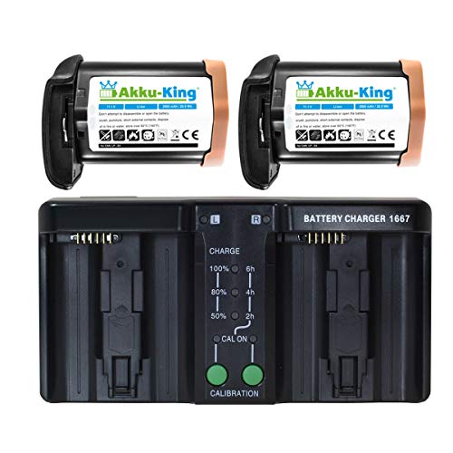 Duo Akku-Ladegerät kompatibel mit Canon EOS 1D X, 1D Mark III, 1D Mark IV, 1Ds Mark III Akku + 2X Akku-King Akku LP-E4 von Akku-King
