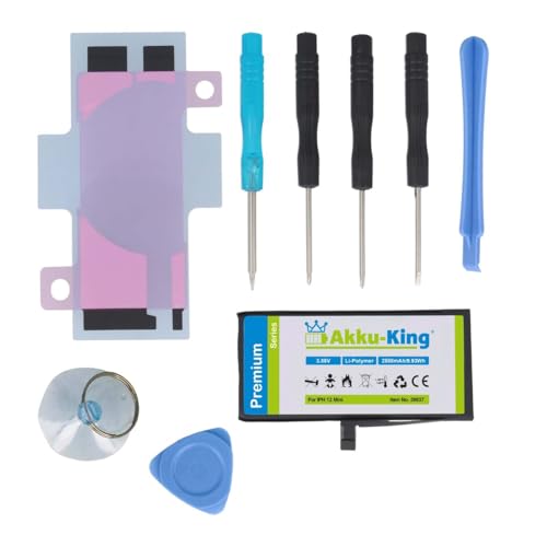 Power-Akku kompatibel mit Apple iPhone 12 Mini - Li-Polymer 2580mAh - mit Öffnungswerkzeug/Klebestreifen (353mAh mehr) von Akku-King