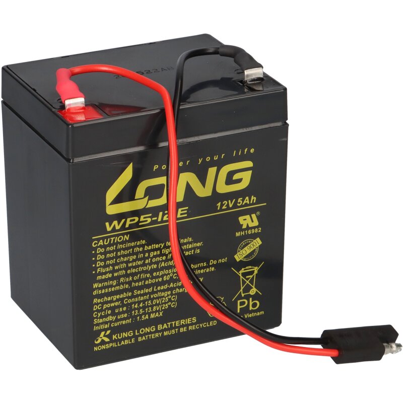 Kung Long Blei Akku AGM 12V 5 Ah WP5-12E zyklenfest mit Stecker für Rasenmäher z.B. Sabo 43-Vario E Toro Briggs Stratton von Akkuman