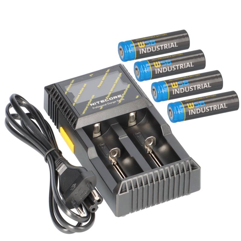 SET Nitecore D2 Ladegerät + 4x 14500 AA Solar Akku LiFePO4 3,2V 600mAh von Akkuman