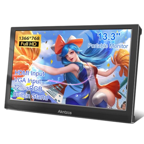 Akntzcs Tragbarer Monitor 13,3 Zoll Portable Monitor HD 1366 * 768 Externer Laptop-Monitor HDMI-Reisemonitor für Computer/PS3/PC/Switch/Xbox, Integrierte Lautsprecher&Ständer von Akntzcs