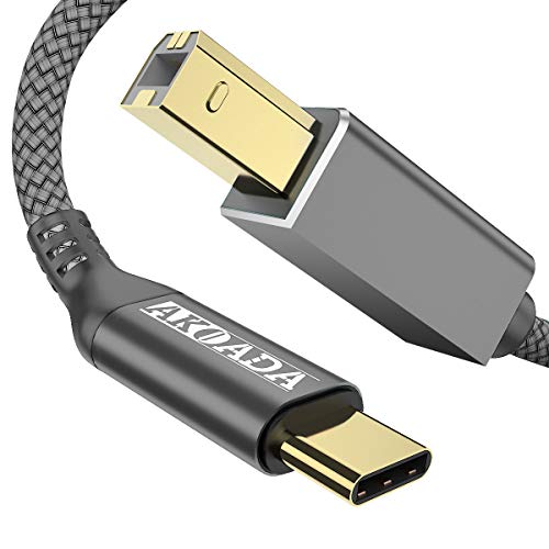 AkoaDa USB C auf USB 2.0 Typ B Kabel USB C Druckerkabel Scannerkabel Nylon Drucker Kabel Kompatibel Mit DIMI,Google Chromebook Pixel, MacBook Pro, HP Canon Printers, iPad Pro usw. (1.5m,Grau) von AkoaDa
