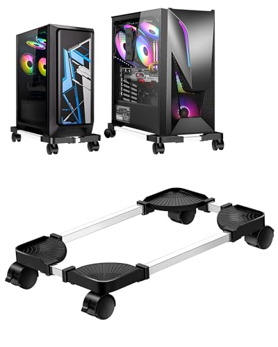 CPU Ständer für PC Computer Gehäusehalter, AkoaDa Abnehmbare Verstellbare Computer Desktop Ständer Universal mit Bremse und 4 Rollen (Schwarz) von AkoaDa