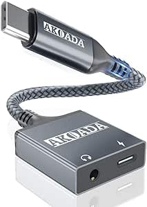USB-C-auf-3,5-mm-Klinkenstecker und Ladeadapter, USB-Typ-C-auf-Kopfhörer-Audioadapter, USB-C-Aux, 30 W Schnellladung (grau) von AkoaDa