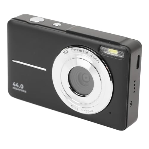 44 MP FHD-Digitalkamera für, 16-facher Zoom, Tragbare Kleine Vintage-Kamera mit IPS-Farbbildschirm, Ideal für Familien- und Freundesfotografie (Black) von Akozon
