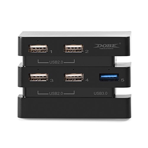 5 Port USB Hub, Expansion Hub Controller Adapter für Konsole 2.0 und 3.0 Hochgeschwindigkeitsspiel PS4 Pro 4 1 Port Einzigartige LED-Leuchten - Schwarz von Akozon