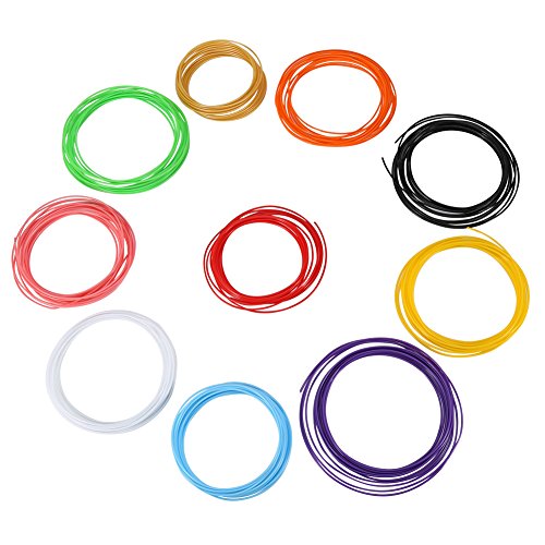 Akozon 10 Farben 5 m/Rolle Verbrauchsmaterialien aus Kunststoff für 3D-Drucker, ABS/PLA 1,75 mm (PLA) von Akozon
