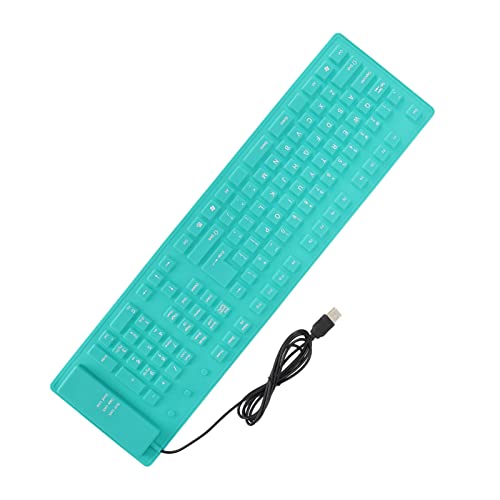 Akozon 108-Tasten-Tastatur aus Silikon, Wasserdicht, USB-Tastaturen, Kabelgebunden, Vollständig Versiegelt, Plug-and-Play, Aufrollbar, für Computer ohne E-Book-PC (Green) von Akozon