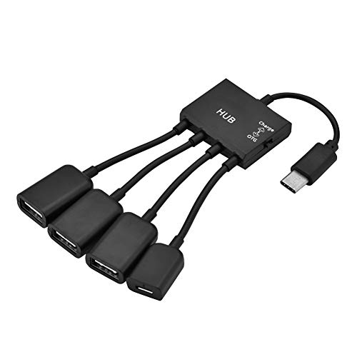 Akozon 4 in 1, USB3.1 Typ C Stecker auf USB 2.0 Buchse Hub Hub – 3 Port OTG Funktion mit USB-C zu Port Ladeanschluss Support Hot Replacement von Akozon