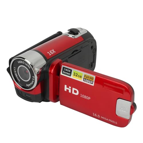 Akozon Digitale Videokamera, 1080P 16MP Digitalkamera 2,4 Zoll Drehbarer Bildschirm Camcorder 16X Zoom HD Videorecorder mit Fülllicht (Rot) von Akozon