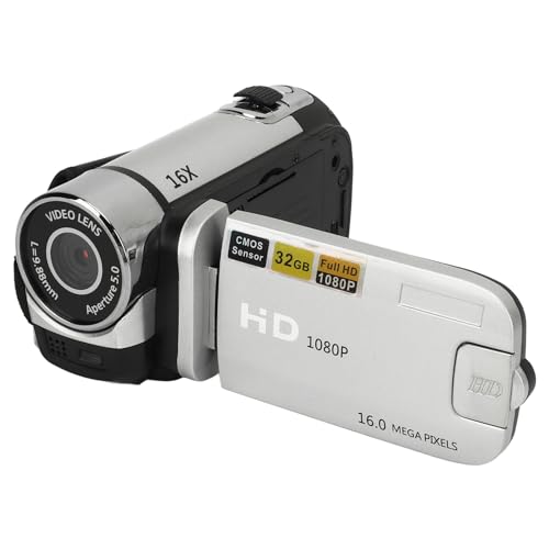 Akozon Digitale Videokamera, 1080P 16MP Digitalkamera 2,4 Zoll Drehbarer Bildschirm Camcorder 16X Zoom HD Videorecorder mit Fülllicht (Silver) von Akozon