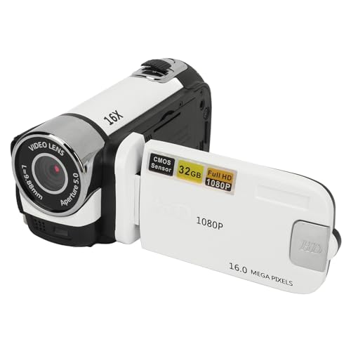 Akozon Digitale Videokamera, 1080P 16MP Digitalkamera 2,4 Zoll Drehbarer Bildschirm Camcorder 16X Zoom HD Videorecorder mit Fülllicht (White) von Akozon