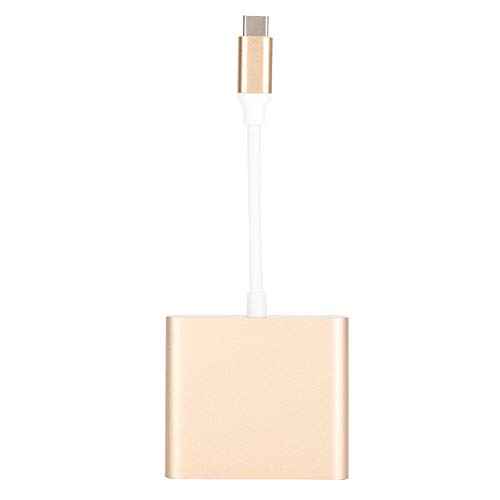 Akozon Dpofirs 3-in-1-Typ-C-Adapter, Typ: C zu HDMIMiUSB3.1-Konverter, Aluminiumlegierung, Hub-Adaptergehäuse, kompakter Multi-Port-Ladevorgang, 1080P (Gold), USB 4K HD, US-HDMI-Konverter von Akozon