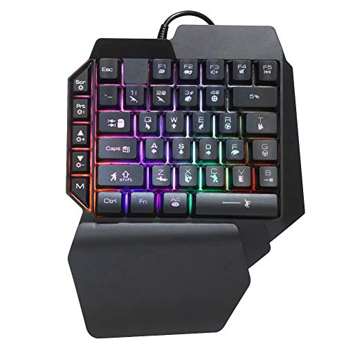 Akozon Einhand-Gaming-Tastatur, K47 Hoopond Einhand -Tastatur, Kabelgebunden, Einhändig, Mechanisch, Ergonomisch, für PUBG-Computer, Desktop-PC, Gamer, OneHanded 39 Tasten, von Akozon