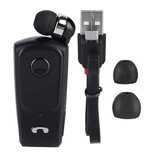 Akozon F920 Bluetooth-Kopfhörer, Fineblue Sport-Ohrhörer, einziehbares Business-Lavalier-Freisprechgerät, einziehbares Ohrstück (schwarz), Sport-Ansage, Vibration, V4.1, Anti-Lost-Funktion (schwarz) von Akozon