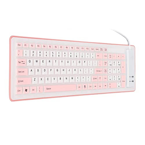 Akozon Faltbare Silikontastatur, 103 Tasten, USB-verkabelt, Silikon. PREISWERT! Tastaturen Wasserdicht Mu e Fadeles oder PC Lap op Pink (PINK) von Akozon