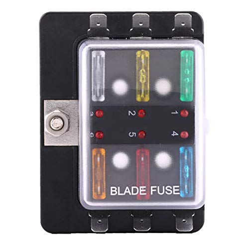 Akozon Flachsicherungskasten mit 6-facher 6-Wege-Blatt-Sicherungskasten-Blockhalter mit LED-Warnlicht-Kit Schaltung, Sicherungskasten mit LED-Warnlicht-Kit Auto-Van-Boot-Marine Ersatz für Auto, Boot, von Akozon