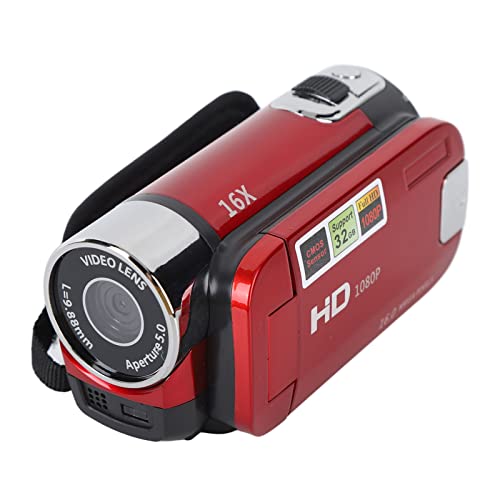 Akozon Handheld-Video-Camcorder, 1080P 16 MP DV-Kamera, 2,7-Zoll-TFT-drehbarer Bildschirm, 16-Fach Vlogging-Video für Kinder, Digitalzoom mit USB-Kabel, Schwarzer -DV-Player (Rot) von Akozon