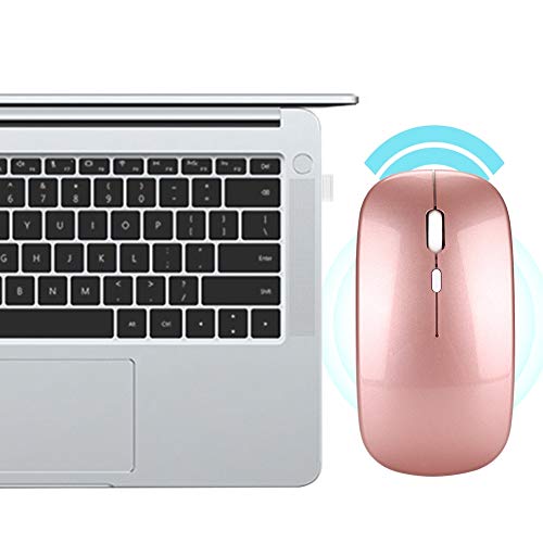 Akozon Kabellose Maus 2, HXSJ M80 2,4 G, leise, ergonomische, wiederaufladbare 4-G-Maus mit kabelgebundenem USB-Empfänger (Roségold), wiederaufladbar, ergonomisch, tragbar für PC, Tablet-Computer, von Akozon