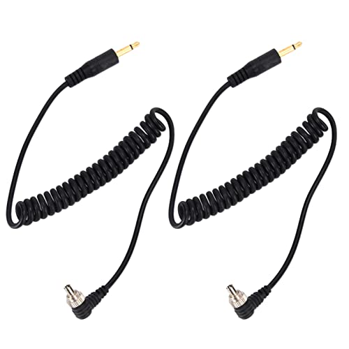 Akozon Kamera-Blitzkabel, 2 Stück Universal 3,5 Mm auf Stecker Blitz PC-Sync-Kabel Kamera-Blitz-Spiralkabel mit Schraubverschluss für Digitalkamera von Akozon