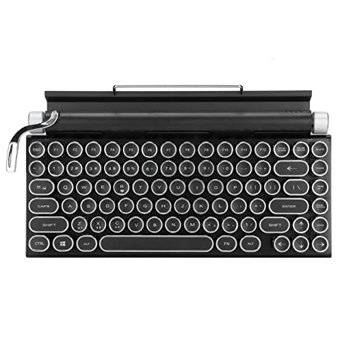 Akozon Retro-Schreibmaschinentastatur mit LED-Hintergrundbeleuchtung 83 Tasten Hochfest Abnehmbare Bluetooth-Tastaturen Punk-Tastenkappe Gebürstetes Panel 5.0 Steampunk-Vintage-Stil von Akozon