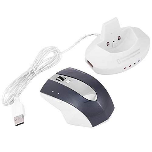 Akozon Wiederaufladbare kabellose Gaming-Maus, wiederaufladbare kabelgebundene optische Gaming-Maus 2 4 GHz optisch mit Dockingstation Ständer USB-Hub weiß grau 6 einstellbare DPI-Spieltasten Ständer von Akozon