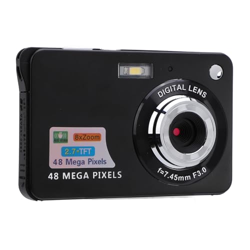 Digitalkamera 48 MP, 4K, 8-facher Zoom, 20 Filter, 2,7-Zoll-Bildschirm, Verwacklungsfrei, Wiederaufladbar, Kompaktkamera für, Studenten, Vlogging (Black) von Akozon