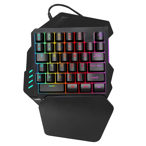 Einhand-Gaming-Tastatur, HXSJ Professionelles Einhand-Membranspiel 35 Tasten mit FN-Hintergrundbeleuchtung und bunten Multimedia-Tasten für Win 2000 XP ME 7 8 Vista Linux Mechanical von Akozon