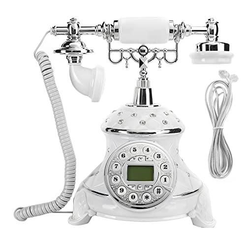 Festnetztelefon im europäischen Stil im Vintage-Stil, weiß, mit Strasssteinen, antikes Telefon, altes Heimbüro, dekoriert mit eingelegtem FSK und DTMF-Anrufanzeige für Telefon Festnetztelefon im europäischen Stil im Vintage-Stil, weiß, mit Strasssteinen, antikes Telefon, altes Heimbüro, dekoriert mit eingelegtem FSK und DTMF-Anrufanzeige für Telefon von Akozon