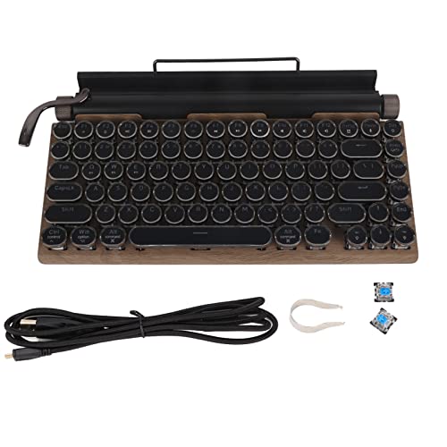 Mechanische Tastatur, mechanische 83 Tasten Retro verschleißfeste Gaming-Tastaturen Blueteeth 5.0 Wireless-Unterstützung 2000 mA einstellbare Helligkeit Tastatur Schreibmaschine Draht Retro-resistente von Akozon