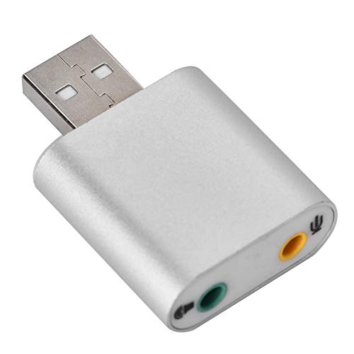 Mikrofonadapter, 7.1-Kanal, extern, USB 2.0 auf 3,5 mm, Stereo-Audiokarte, Soundkarte, Audio-Sound, Mikrofon-Lautsprecher-Adapter (Silber), Hochleistungs-3D-Lautsprecher für Windows 8, 7, Vista von Akozon