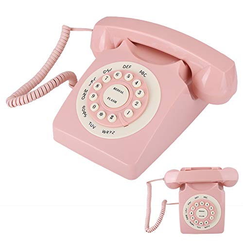 Rosa Vintage-Telefon, schnurgebundene Gesprächsqualität, hochauflösendes Retro-Festnetztelefon, Vintage-Stil für das Home Office, rosa, alteuropäischer Klassiker, schnurgebunden mit großen Knöpfen, von Akozon