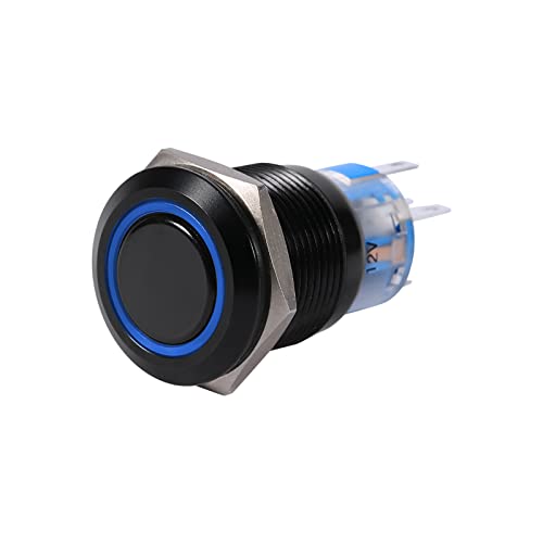 Selbstsperrender Schalter, 19mm 12V LED EIN / AUS Schwarz Wasserdichter selbstsperrender Druckknopfschalter mit Verriegelung(Blau) von Akozon