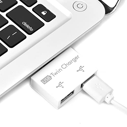 USB 2.0-Hub, USB 2.0-Stecker auf 2-Port-Dual-Ladegerät, Aluminiumlegierung + PC, kleiner, tragbarer, robuster, langlebiger Verbindungs-Splitter-Adapter, Konverter-Hub (weiß), transparent konvertiert von Akozon