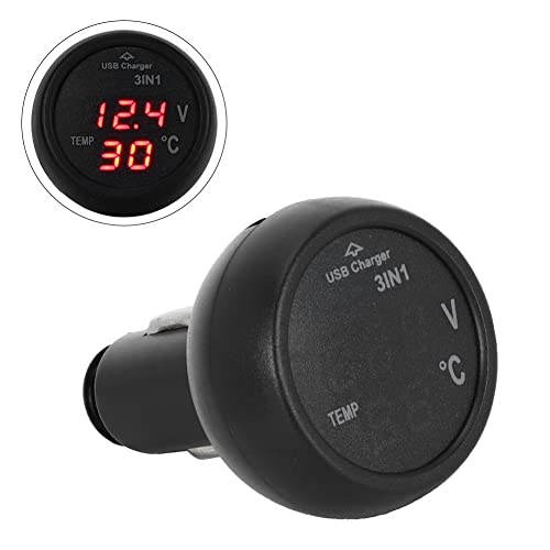 USB-Autoladegerät, 3 in 1 Multifunktional Auto-Digital-LED-Voltmeter 12V/24V USB-Ladegerät für Thermometer von Akozon