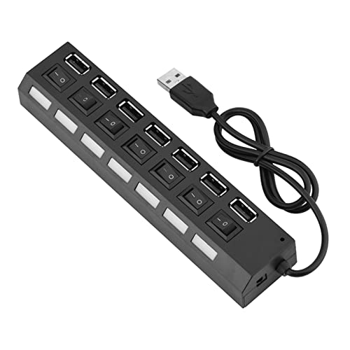 USB-Splitter, 480-Mbit/s-Hub, 7 Anschlüsse, konfliktfrei, Plug-and-Play-Schalter, frei mit Transmission 2.0-Anschlüssen für Maus, Drucker, Scanner, schneller 450-Mbit/s-Hub und Maus-Scanner von Akozon
