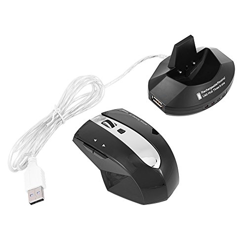 Wiederaufladbare kabellose Maus, wiederaufladbare kabelgebundene optische 2 4 GHz optische Gaming-Maus mit USB-Hub Ladestation Schwarz 6 einstellbare DPI-Spieltasten unterstützen Dockingstation von Akozon
