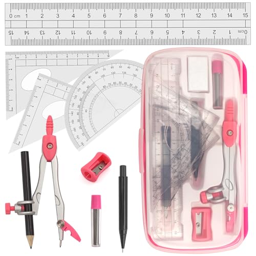 Mathematikzirkel-Set, Akuoly Anfänger, Geometriezirkel mit Zeichenkompass, Winkelmesser, Lineal, für Studenten, Mathematik, Studium, Hausaufgaben, Rosa Mathematikzirkel-Set, Akuoly Anfänger, Geometriezirkel mit Zeichenkompass, Winkelmesser, Lineal, für Studenten, Mathematik, Studium, Hausaufgaben, Rosa von Akuoly