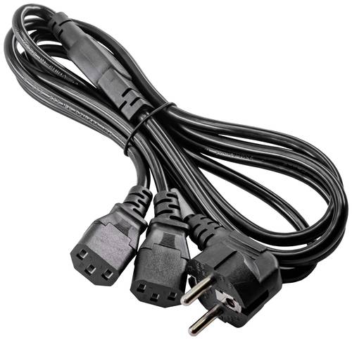Akyga Strom Anschlusskabel [1x Kaltgeräte-Buchse C13 - 2x Schutzkontakt-Stecker] 1.80m Schwarz von Akyga