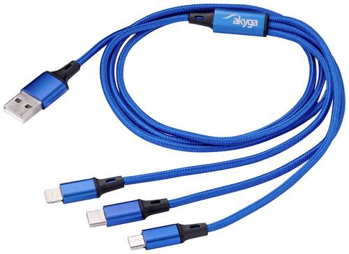 Akyga USB-Kabel USB-A Stecker, Apple Lightning Stecker, USB-C® Stecker, USB-Micro-A Stecker 1.20m B von Akyga